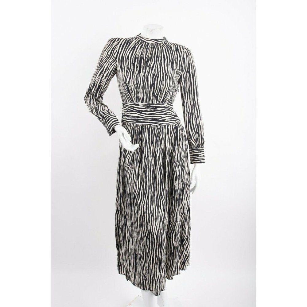 Massimo Dutti Midi Zebra Striped Dress Size USA 2 EUR 34 Black 6690/581 NWT